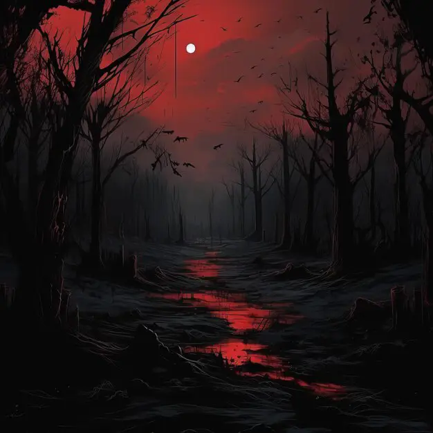 Ilustrasi pemandangan latar anime bertema horor Pemandangan latar anime horor