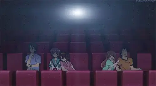Menonton anime bersama teman Gambar beberapa karakter anime menonton TV bersama-sama