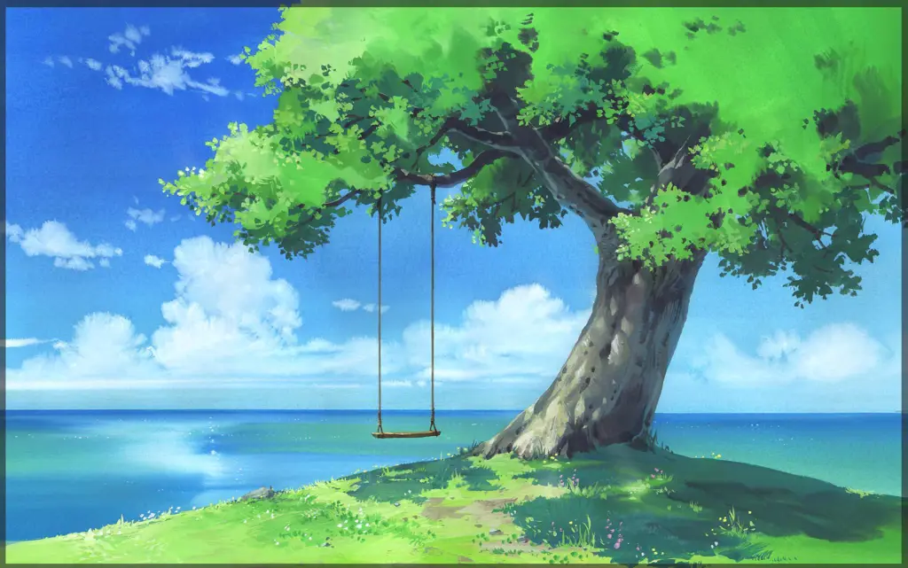 Suasana Santai Pemandangan alam yang menenangkan bergaya anime