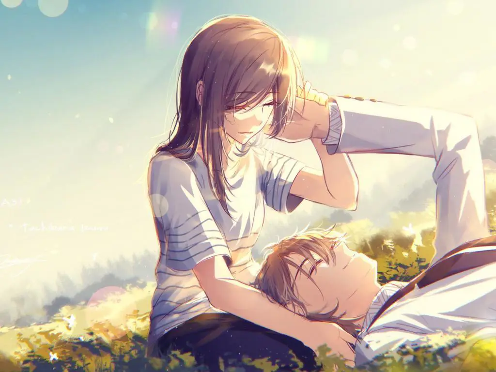 Menikmati Anime Bersama Gambar pasangan anime yang bahagia menonton TV bersama