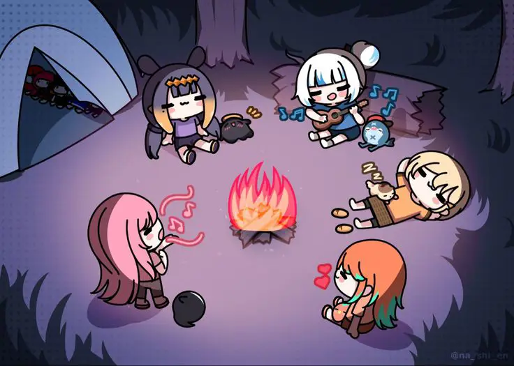 Gadis-gadis anime yang lucu sedang berkemah