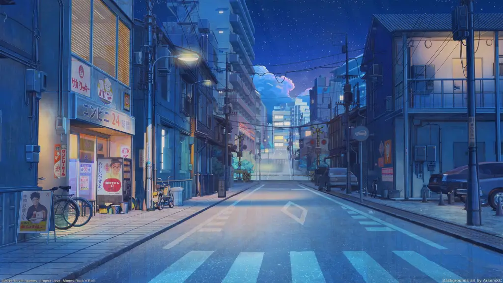 Suasana romantis di kota malam Pemandangan malam kota anime