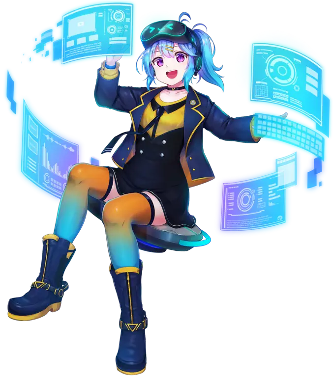Karakter Anime dalam Realita Virtual Gambar karakter anime dalam dunia virtual reality.