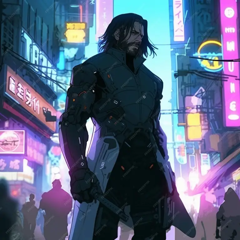 Karakter anime cyberpunk yang futuristik