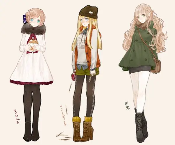 Karakter Anime dengan Pakaian Musim Dingin yang Hangat Karakter anime mengenakan pakaian musim dingin