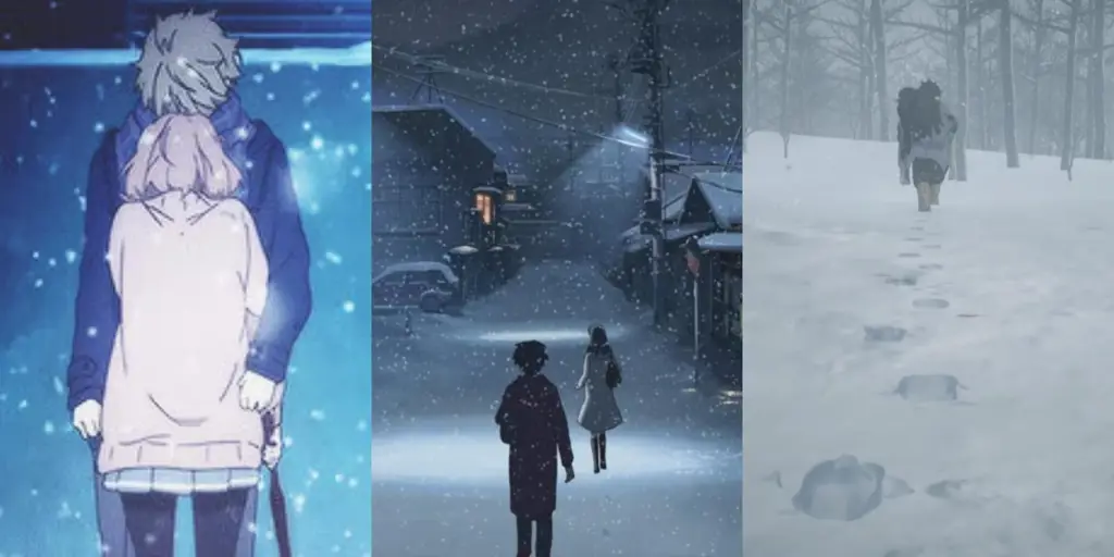 Adegan Romantis Anime di Musim Dingin Gambar adegan romantis anime dengan latar musim dingin