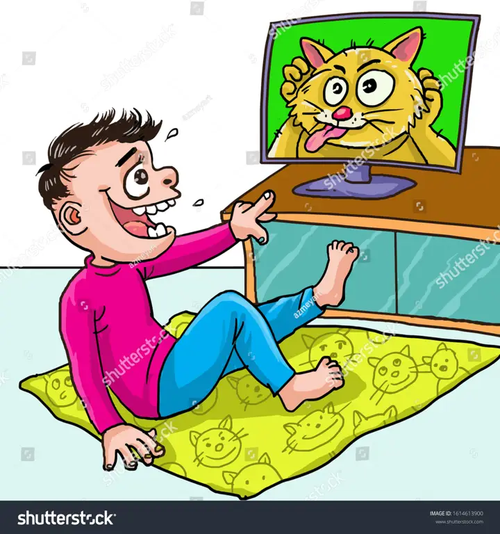 Anak-anak gembira dengan tontonan yang tepat Gambar anak-anak yang bahagia sedang menonton kartun