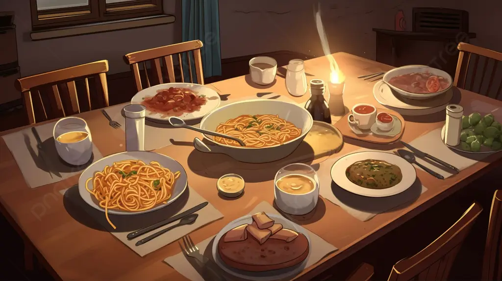 Menikmati hidangan sahur sambil menonton anime Adegan makanan anime yang lezat
