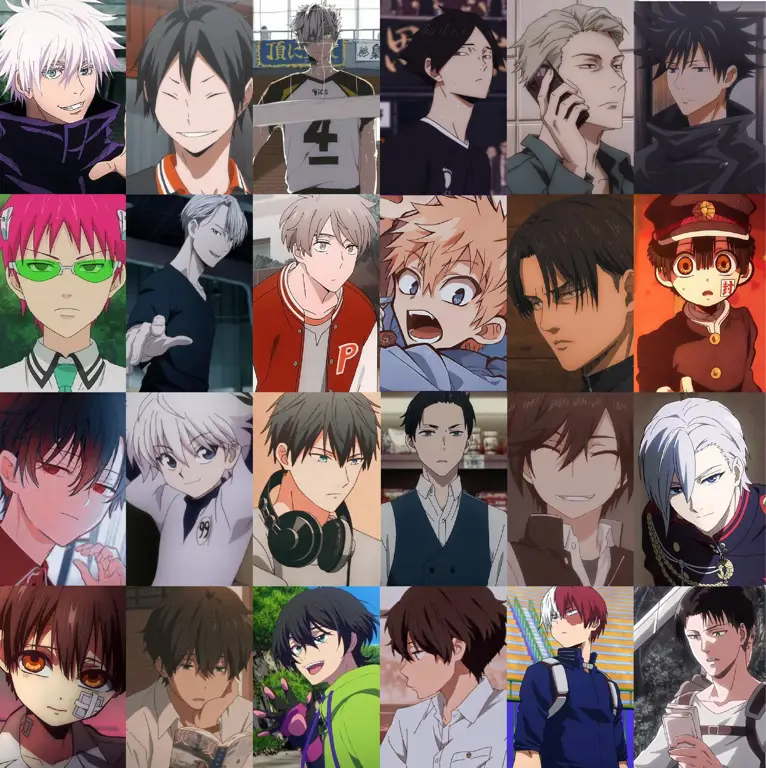 Kolase Karakter Cowok Ganteng dalam Anime Kolase gambar berbagai karakter cowok ganteng dari berbagai anime