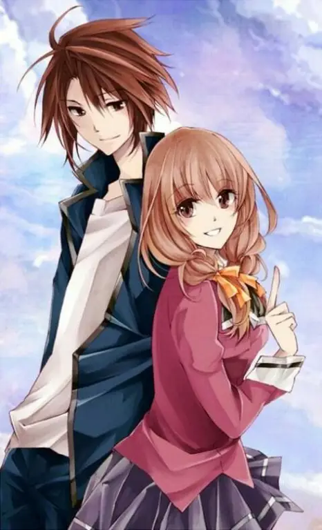 Ilustrasi gadis anime dengan banyak pria di sekitarnya Gadis anime bahagia dengan banyak laki-laki