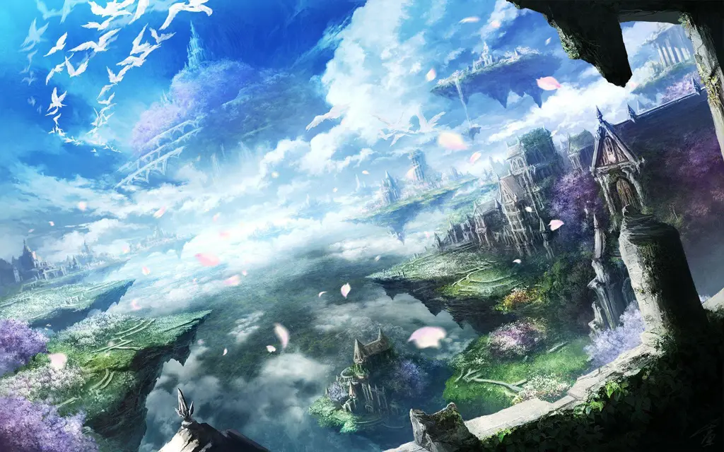 Anime Sci-Fi dan Fantasy Terbaik 2017-2018 Pemandangan fantasi anime yang indah