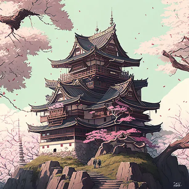 Kemegahan Kastil Jepang Ilustrasi kastil Jepang dalam anime