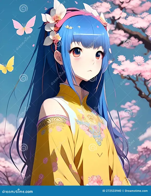 Busana Tradisional Jepang Ilustrasi gadis anime mengenakan kimono tradisional Jepang