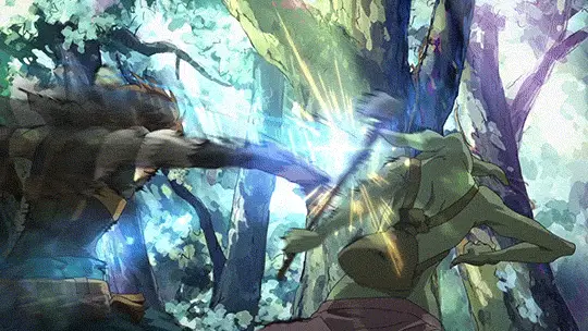 Anime Isekai: Aksi dan Petualangan Adegan pertarungan pedang anime di hutan ajaib