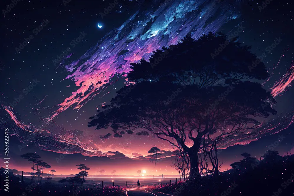 Suasana romantis dalam anime Pemandangan malam anime yang indah