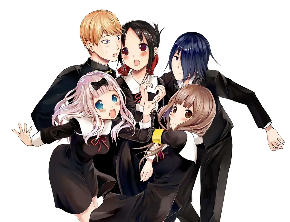Gambar Kaguya Shinomiya dan Miyuki Shirogane dari anime Kaguya-sama: Love is War
