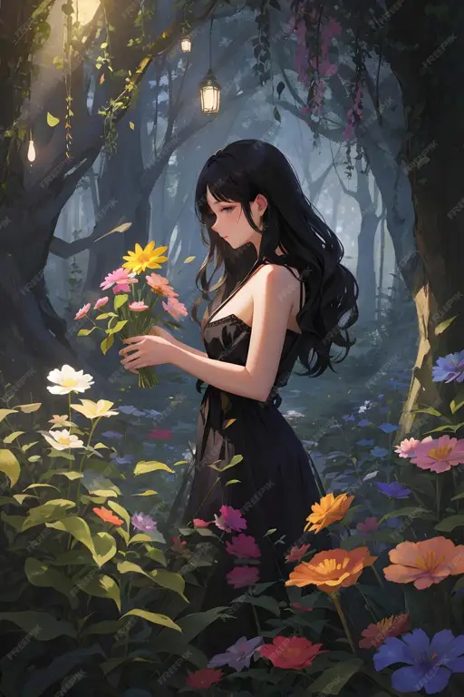 Gadis anime lucu di hutan