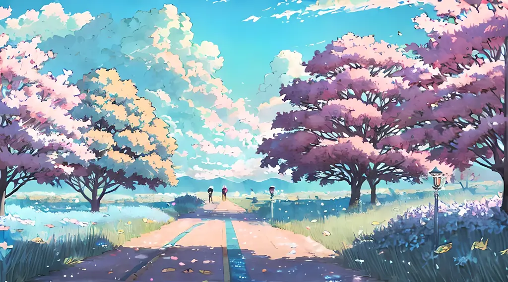 Visual menenangkan dalam anime Pemandangan anime yang damai dengan warna pastel