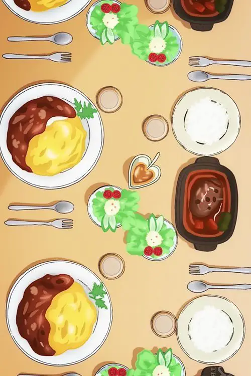 Ilustrasi makanan yang lezat dalam anime Sweetness & Lightning