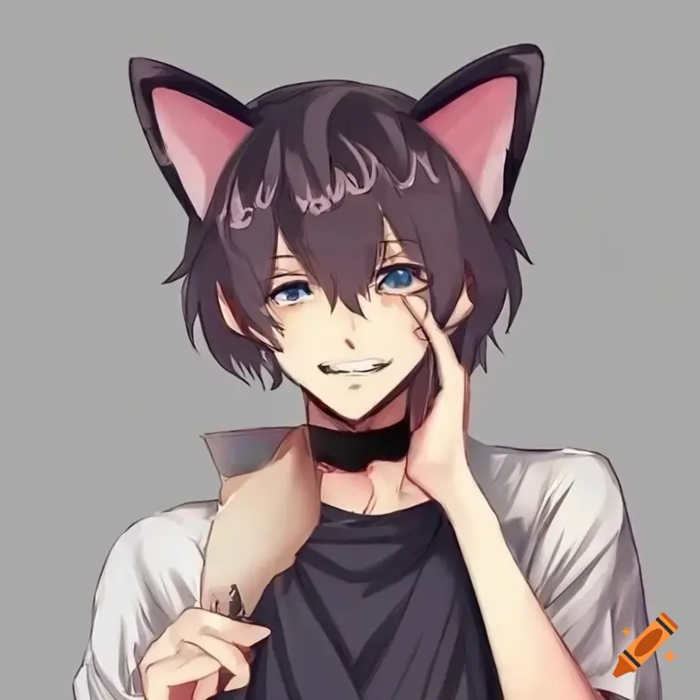 Ilustrasi cowok anime bertelinga kucing