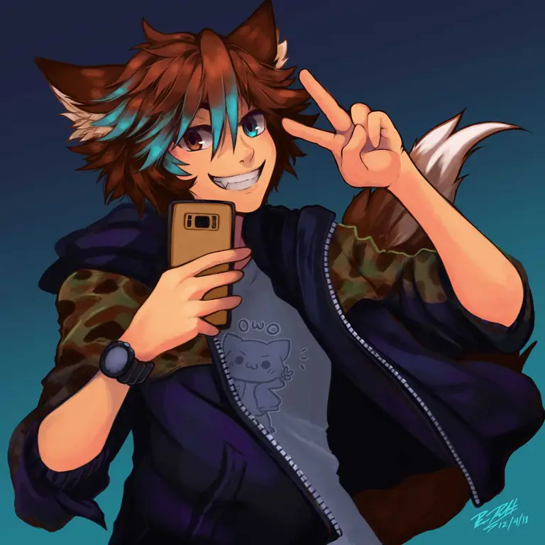 Ilustrasi cowok anime bertelinga serigala