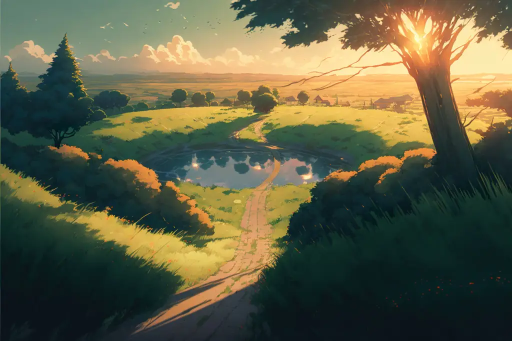 Keindahan pedesaan dalam anime Pemandangan pedesaan yang damai bergaya anime