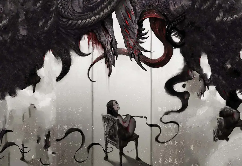 Ilustrasi anime fantasi gelap dengan nuansa misterius