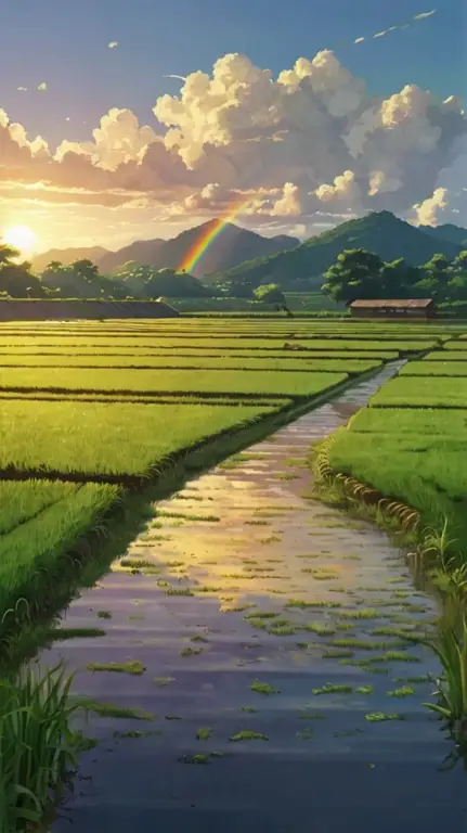 Keindahan alam pedesaan dalam anime Pemandangan pedesaan yang damai bergaya anime