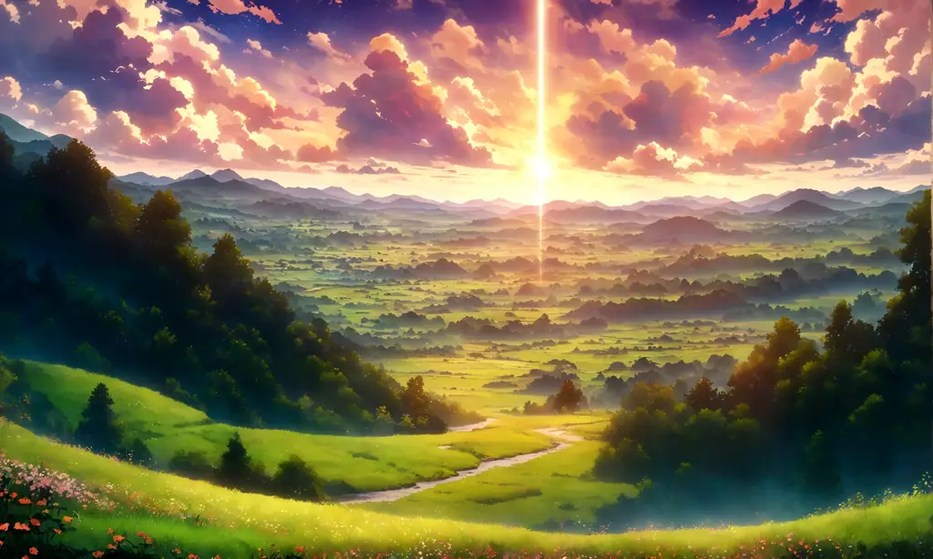 Keindahan alam pedesaan dalam anime Pemandangan pedesaan yang damai bergaya anime