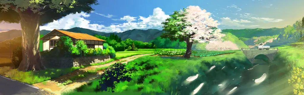 Keindahan pedesaan dalam anime yang menenangkan Pemandangan pedesaan yang damai bergaya anime