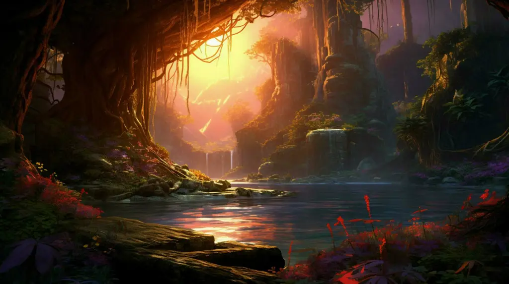 Dunia fantasi yang menakjubkan Gambar pemandangan fantasi yang indah dan megah dalam anime