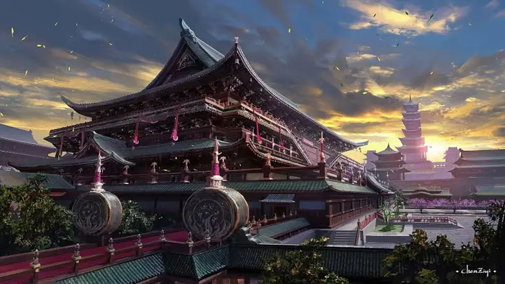 Istana Jepang Bergaya Anime Ilustrasi istana Jepang bergaya anime