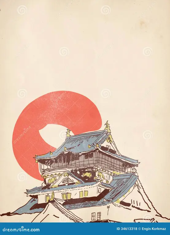 Arsitektur Jepang Kuno Bergaya Anime Ilustrasi arsitektur Jepang kuno bergaya anime