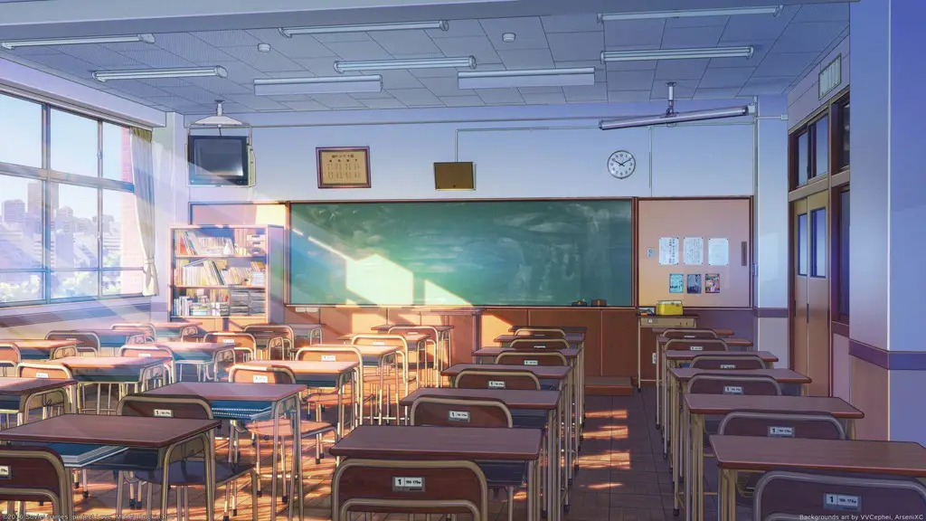 Suasana kelas yang dinamis seperti di Ansatsu Kyoushitsu Adegan kelas anime yang penuh semangat