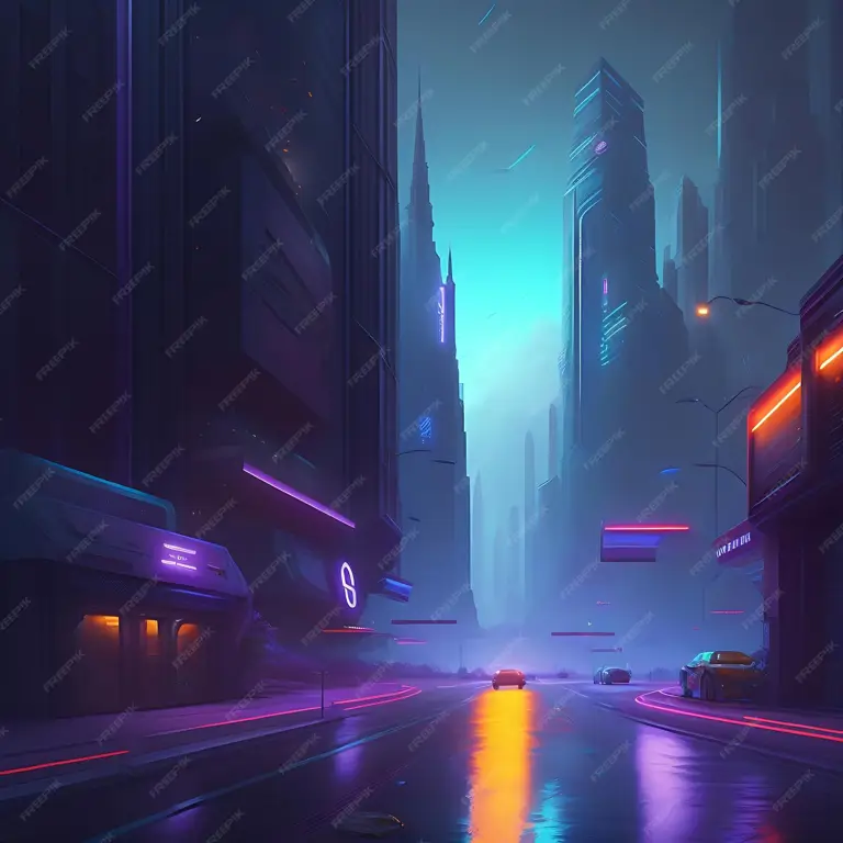 Suasana Cyberpunk yang Menawan Pemandangan kota cyberpunk di malam hari
