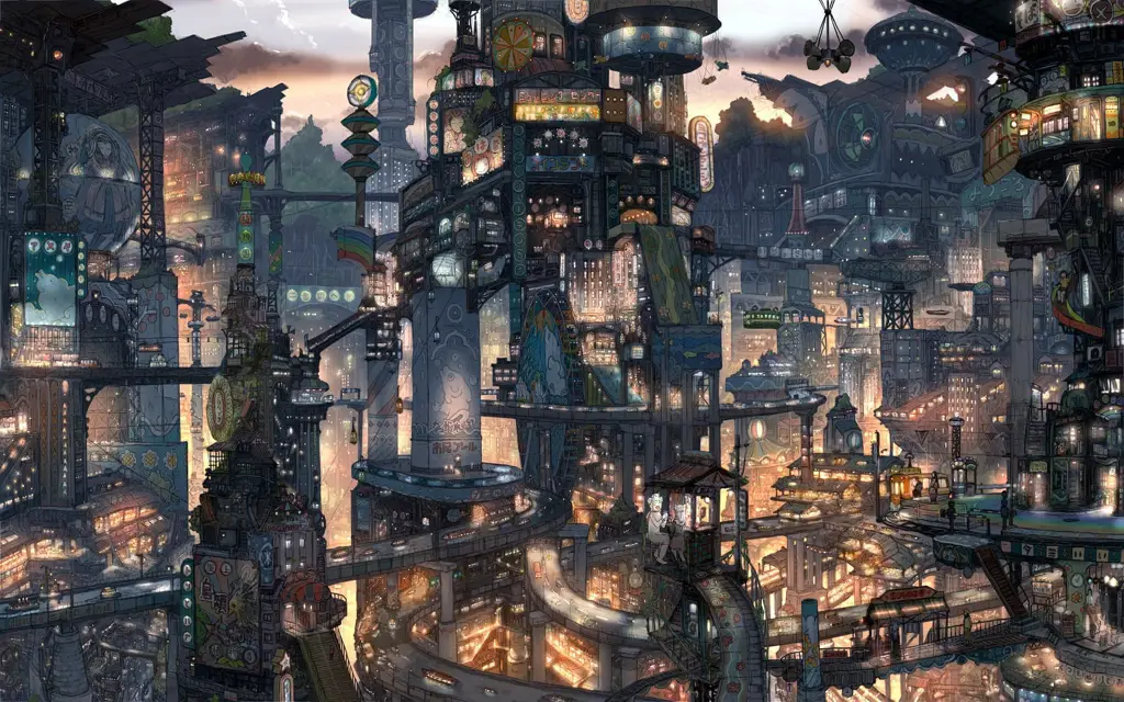 Kota Futuristik Pemandangan kota futuristik dalam anime