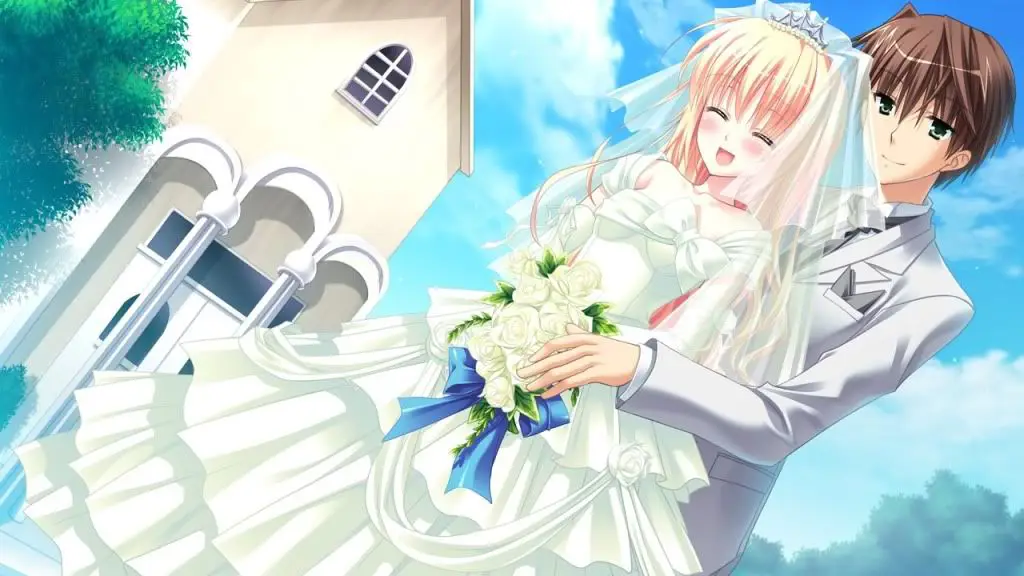 Momen pernikahan dalam anime romantis Pasangan anime yang menikah dalam sebuah upacara pernikahan