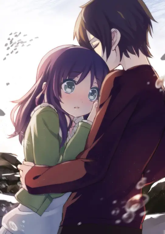 Kebahagiaan pasangan anime Pasangan anime bahagia yang sedang berpelukan