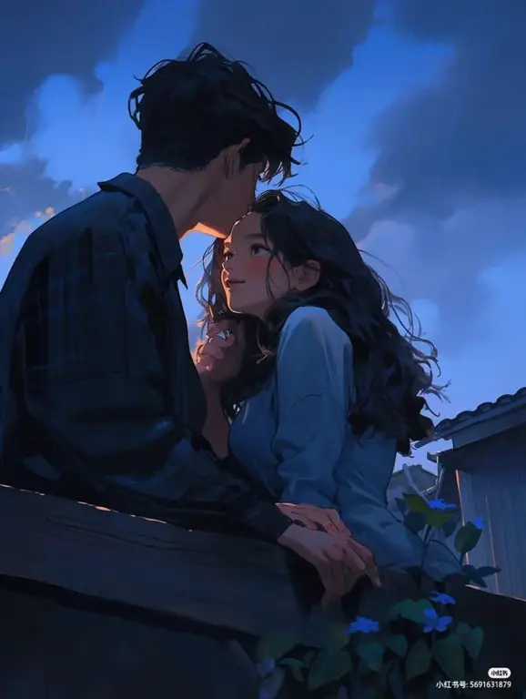 Ilustrasi pasangan anime yang romantis Ilustrasi pasangan anime romantis