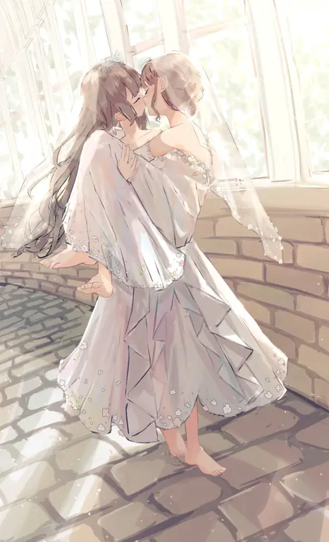 Pasangan Anime Yuri yang Menggemaskan Gambar pasangan anime wanita yang terlihat manis dan sedang berpelukan