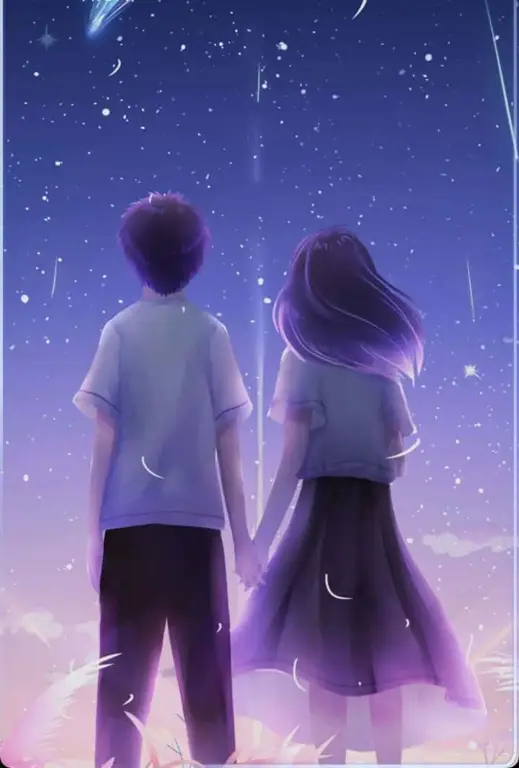 Pasangan anime yang manis Gambar pasangan anime bergandengan tangan