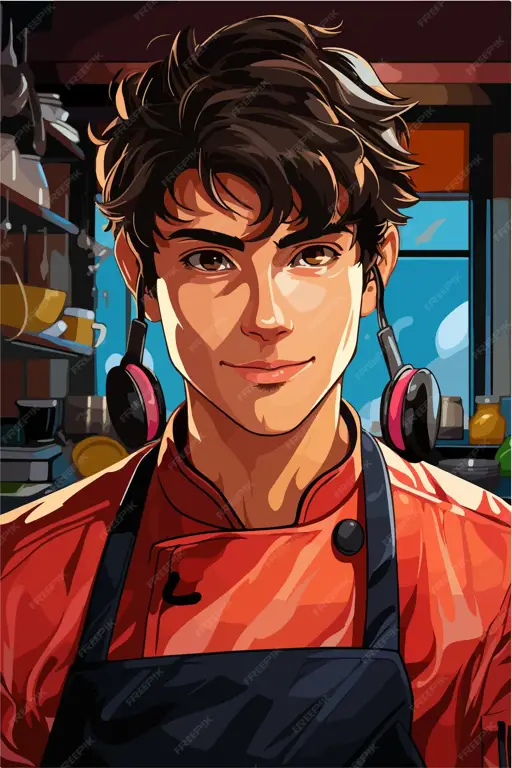Ilustrasi koki anime yang tampan dan ahli dalam memasak Gambar koki tampan dalam anime