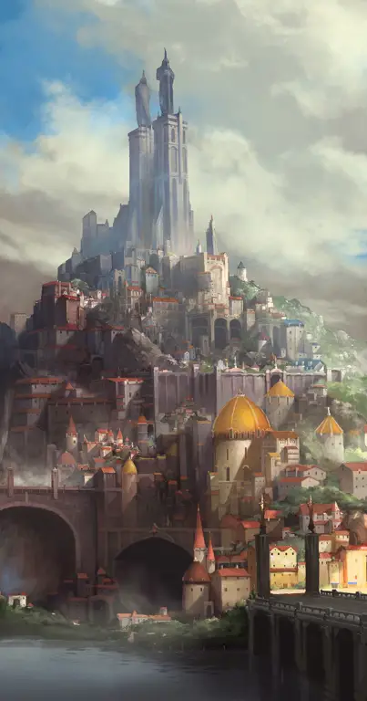 Keindahan Kerajaan Fantasi dalam Anime Ilustrasi kerajaan fantasi yang megah