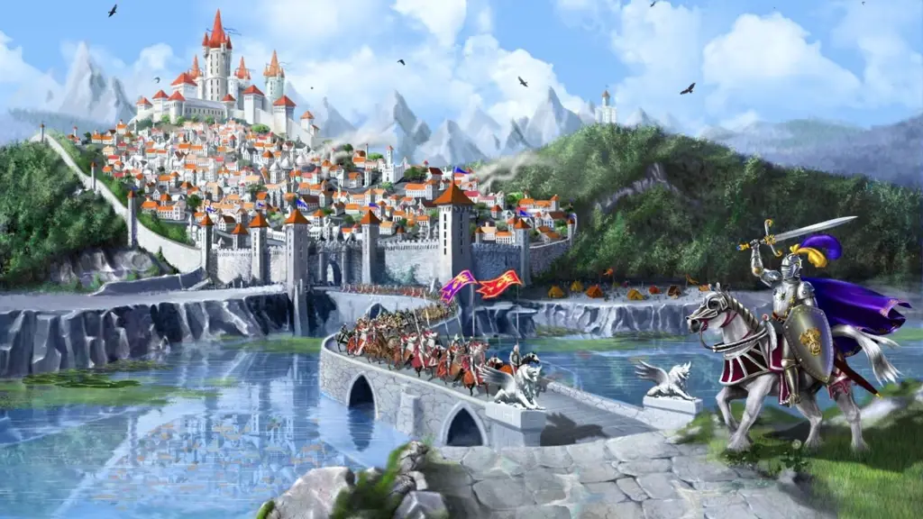 Suasana kerajaan fantasi dalam anime Saijaku Muhai no Bahamut Ilustrasi kerajaan fantasi dalam anime