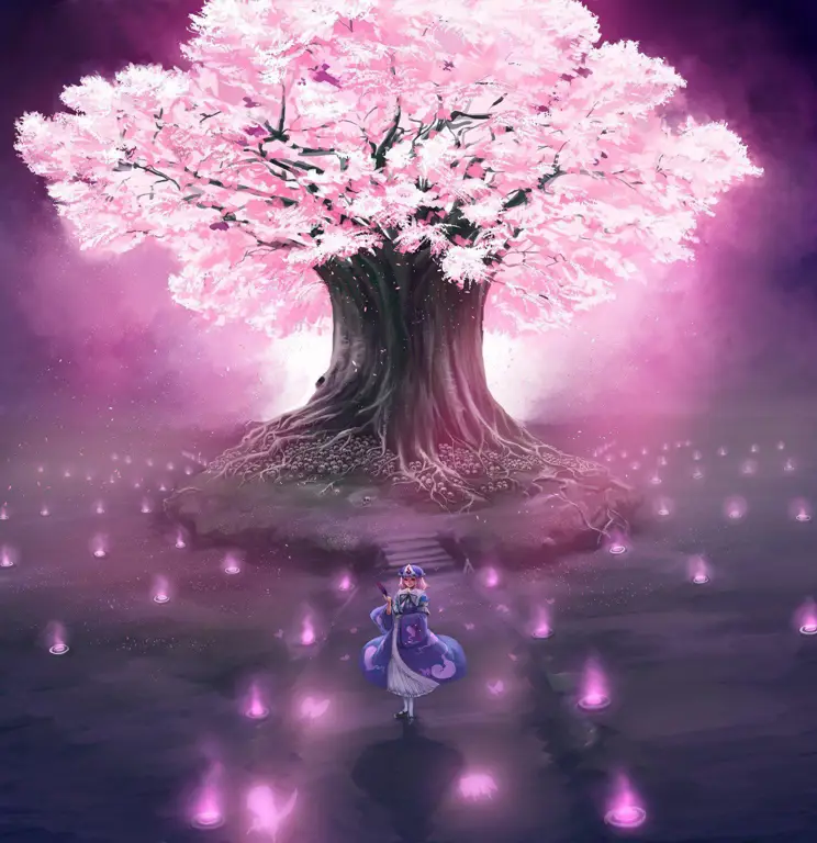 Karakter Anime dan Sakura Gadis anime di bawah pohon sakura