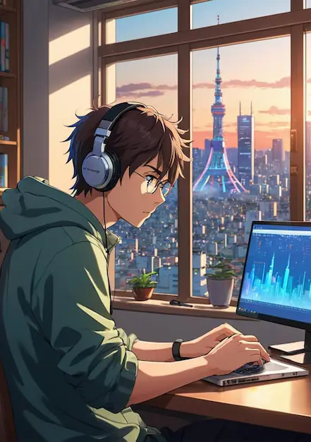 Menonton Anime dengan Nyaman Seseorang menggunakan laptop untuk menonton anime