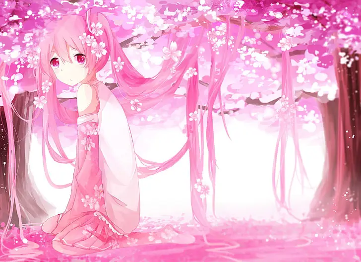 Karakter Anime dan Keindahan Sakura Gadis anime di bawah pohon sakura yang sedang bermekaran
