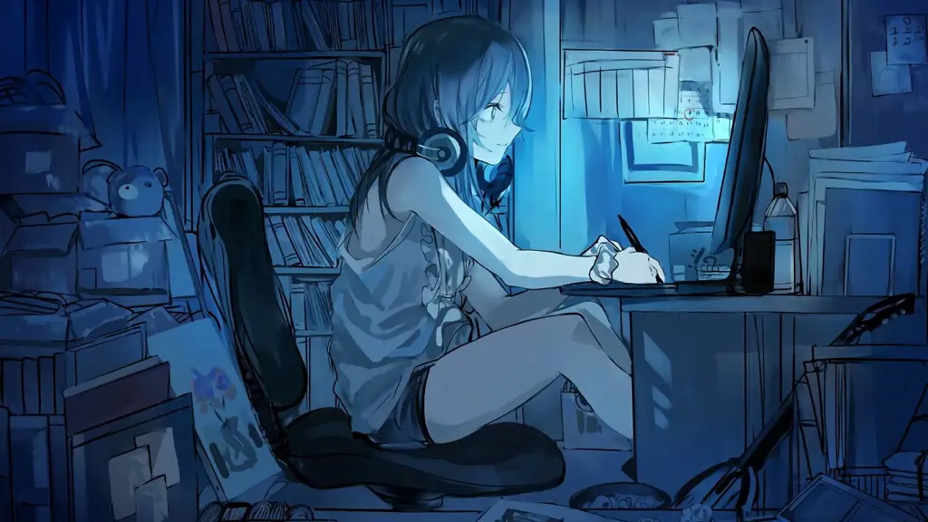 Menonton Anime Kapanpun dan Dimanapun Seseorang menonton anime di laptopnya