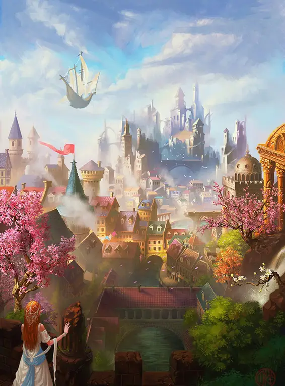 Seni Kerajaan Fantasi Anime Ilustrasi kerajaan fantasi dalam anime
