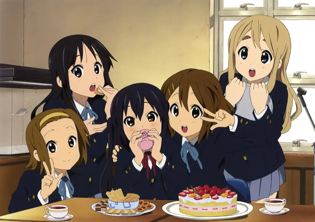 Gambar K-On! yang menampilkan para karakter utama